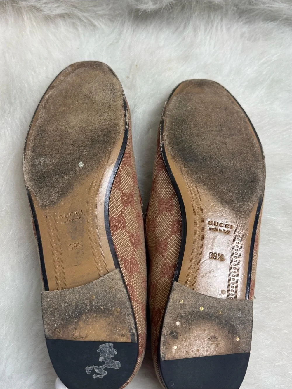 Gucci Jordaan GG Monogram Horsebit Tan Loafers 39.5